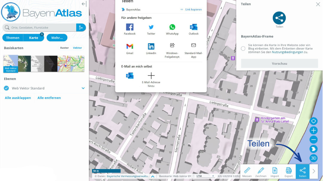 BayernAtlas Kartenansicht teilen